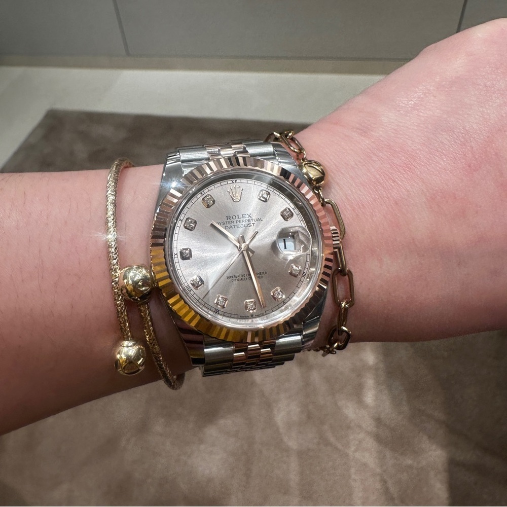 Brand New Rolex Datejust Everose Gold & Stainless Steel Diamond Dial – Full Set
